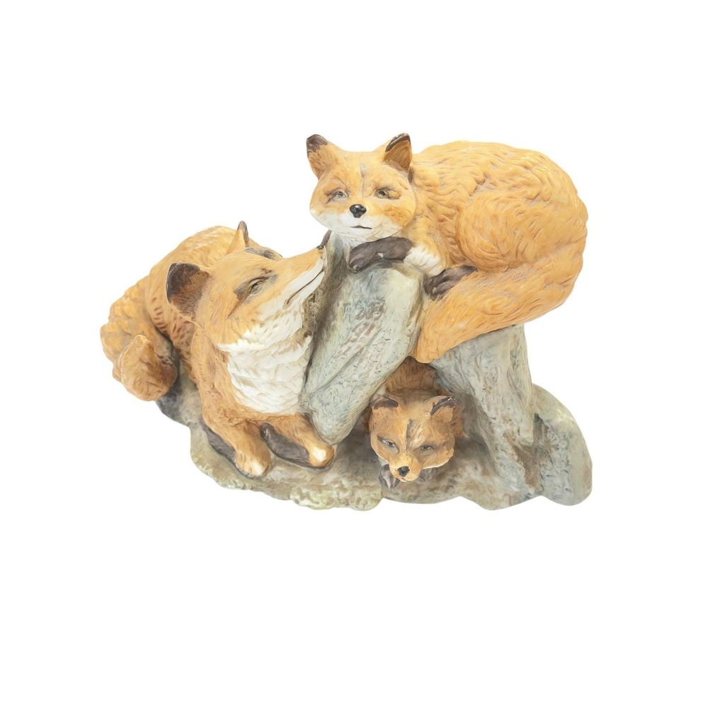 Vintage Fox Family Figurine Statue Taiwan Collectible Foxes‎ Den Kits Wildlife